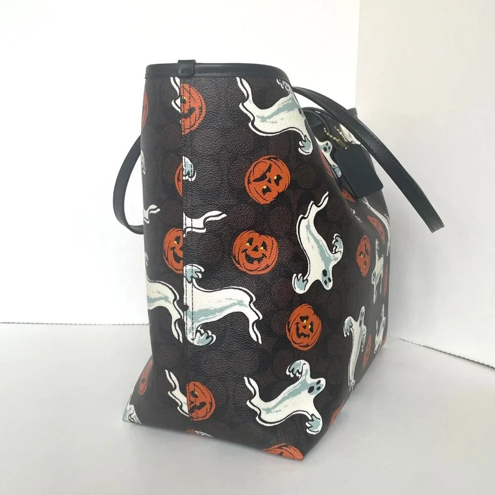 Coach City Tote Bag CCE69 Signature Canvas Halloween Ghost Print Walnut Large - Picture 6 of 10